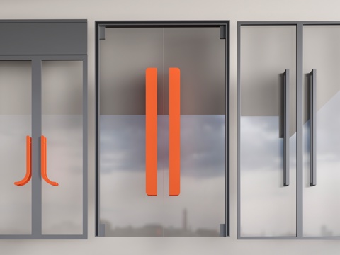  现代店铺玻璃门 咖啡厅门 奶茶店玻璃门 玻璃双开门su模型 