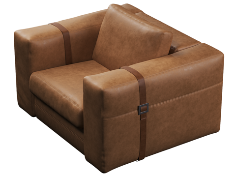 现代简约单人沙发 单人沙发 简约沙发 休闲沙发 皮革沙发 棕3d模型