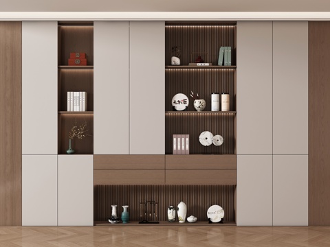  现代书柜 储物柜 背景柜 书籍摆件组合 装饰柜3d模型 