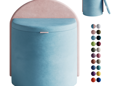 现代简约沙发矮凳 凳子 简约凳子 蓝色矮凳3d模型