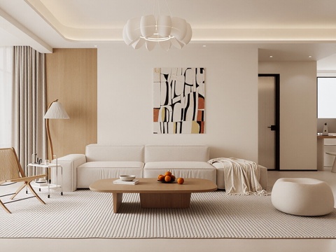  现代奶油风家居客厅 沙发组合 单人椅 休闲椅 花瓶 摆件3d模型 