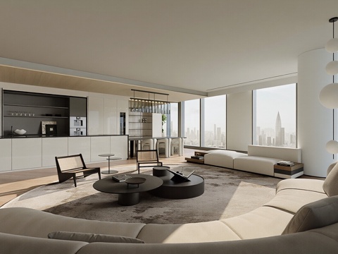  现代简约家居客厅 沙发组合 单人椅 休闲椅 花瓶 摆件3d模型 