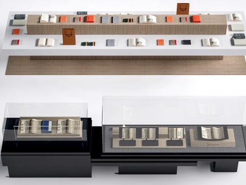  现代展厅展台 展柜 玻璃展柜 文创展台su模型 