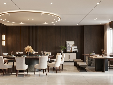  餐厅包厢  茶室  包房su模型 