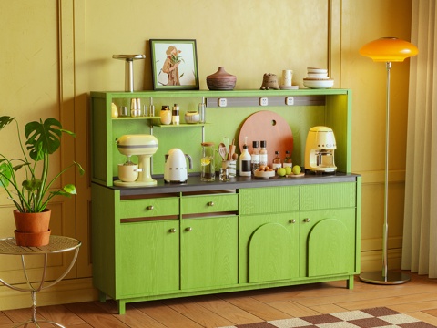  餐边柜 茶水柜 边柜 储物柜 摆件 厨具 多巴胺3d模型 