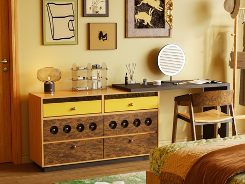  梳妆台 化妆柜 化妆桌 书桌 化妆品 装饰画 摆件3d模型 