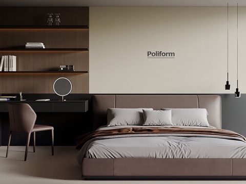  现代意式双人床 抱枕 布艺双人床 梳妆台3d模型 