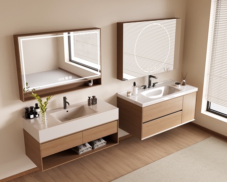  意式浴室柜 现代洗手台 洗漱台su模型 