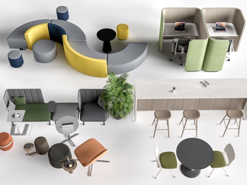  现代休闲桌椅 休闲沙发 洽谈区桌椅 阅读桌椅su模型 