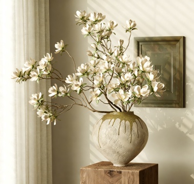  侘寂风花艺摆件 陶罐花瓶 艺术侘 鲜花花卉 艺术插花3d模型 