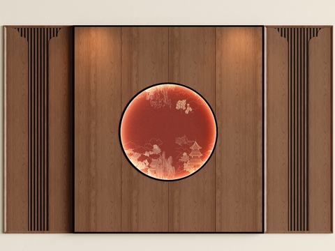  新中式沙发背景墙 玄关背景墙su模型 