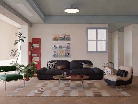  客厅 餐厅 阳台 茶室su模型 