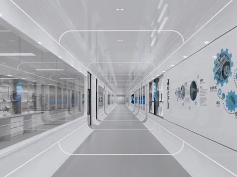  现代简约实验室 参观通道 走廊过道 工厂通道su模型 