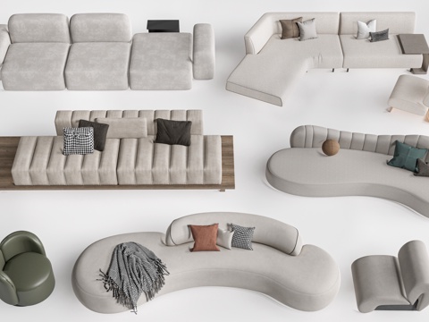  现代沙发 客厅沙发 多人沙发su模型 