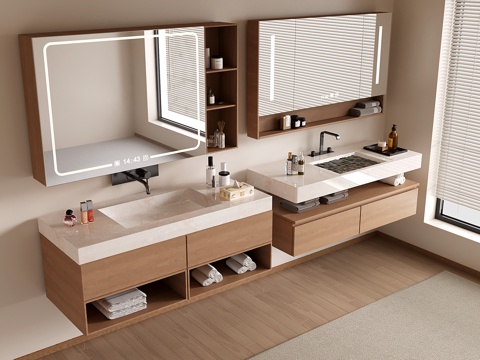  现代浴室柜 洗手台 洗漱台su模型 