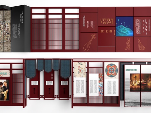  现代展厅展板 民俗展厅展板 文化墙su模型 