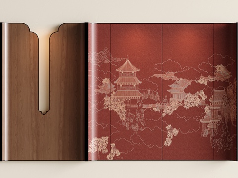  新中式玄关背景墙su模型 