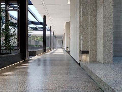  现代酒店过道 酒店走廊 酒店景观小品su模型 