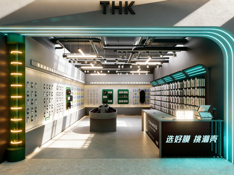  现代科技感手机数码配件店 展架收银台 商店道具 饰品店手机店su模型 