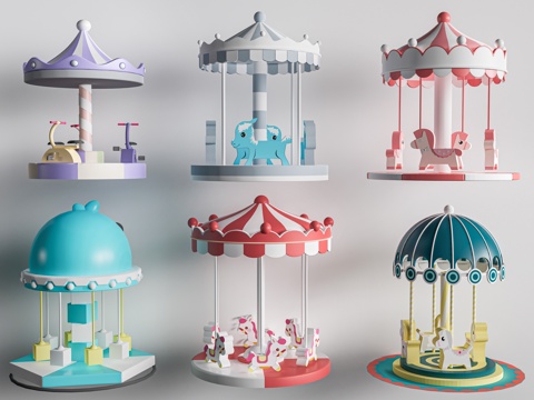现代旋转木马 儿童游乐设施su模型