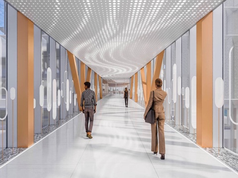  现代办公走廊 企业文化连廊 展示连廊 办公过道su模型 