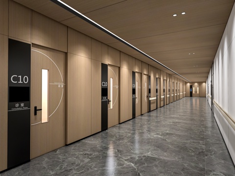  现代医院过道 工装过道 办公过道su模型 