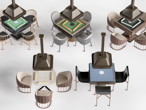  现代麻将桌 棋牌桌 娱乐桌椅su模型 