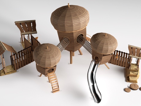  现代小木屋 松果建筑 松果滑梯su模型 