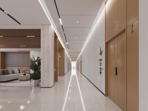  现代办公走廊 办公走道 办公公区su模型 