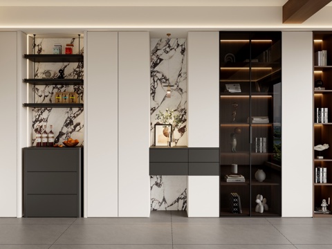  现代装饰柜 客厅装饰柜  客厅沙发背面装饰柜 书柜 玄关柜su模型 