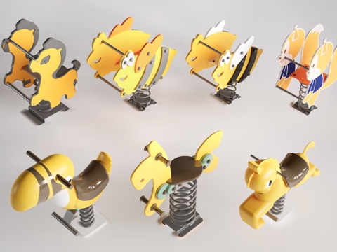 现代跷跷板 摇摇乐 儿童游乐器材 摇摇马su模型