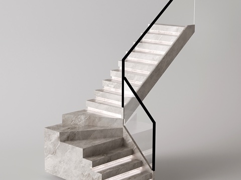 现代转折楼梯 剪刀楼梯 大理石楼梯 玻璃扶手 L形楼梯su模型