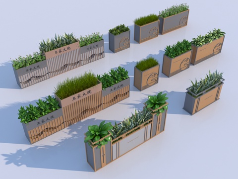  现代植物花箱3d模型 