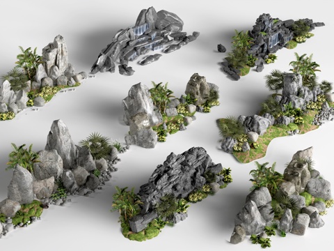  现代假山石头 景石 园林小品 景观石头su模型 