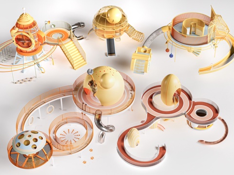 现代儿童游乐设施 儿童游乐器材 儿童滑梯su模型