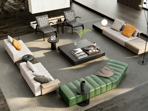  意式轻奢布艺沙发组合 亮橙色抱枕  ins风 沙发抱枕 色彩su模型 