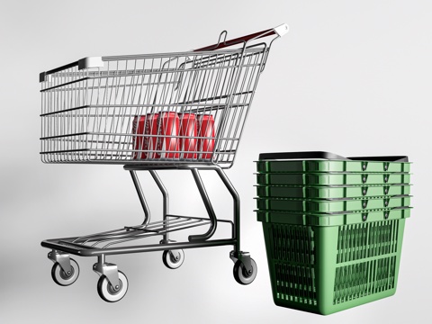  现代购物车 购物篮 购物筐su模型 