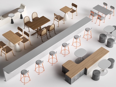  现代咖啡厅桌椅 餐饮桌椅 休闲桌椅 奶茶店桌椅su模型 