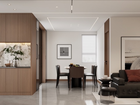  现代意式客餐厅 意式家具 原木风客餐厅3d模型 