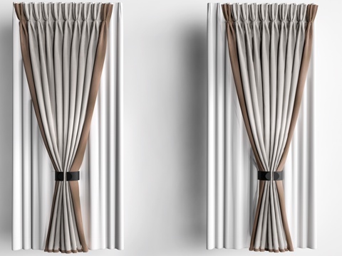 现代宴会厅窗帘 布艺窗帘 纱帘su模型