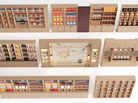 现代货架 货柜 文创展架 烟酒展示架su模型