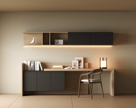  现代书桌一体柜3d模型 