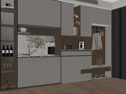  现代入户鞋柜酒柜一体柜 餐边柜 鞋柜 装饰柜su模型 