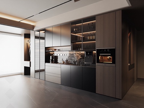  现代意式餐边柜 餐厅餐边柜 酒柜餐边柜 玻璃餐边柜 茶水餐边3d模型 