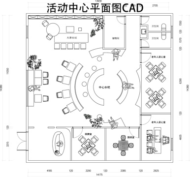  活动中心平面图cad施工图 