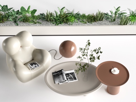 现代沙发茶几 休闲沙发 椭圆茶几su模型