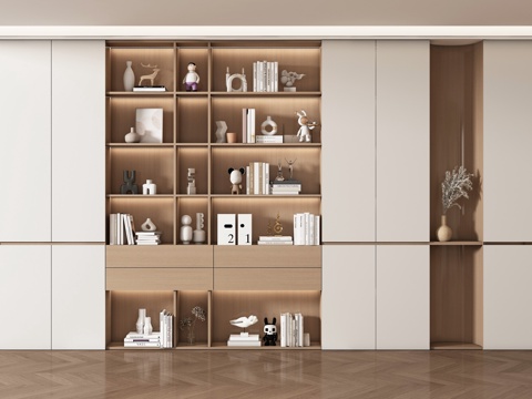  现代书柜 储物柜 背景柜 书籍摆件组合 装饰柜3d模型 