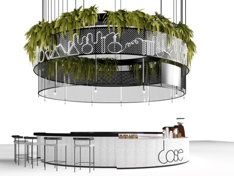 现代咖啡吧台 酒吧台 圆形服务台 圆形收银台su模型