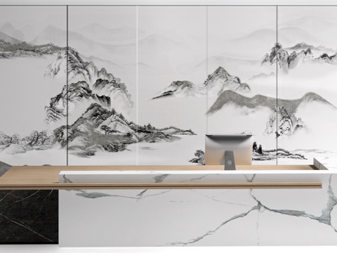 现代公司前台 服务台 接待台su模型