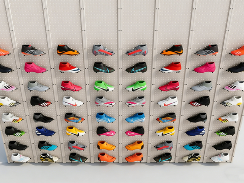 运动品牌店球鞋展示墙 洞洞板挂钩 耐克阿迪鞋 运动鞋陈列墙su模型